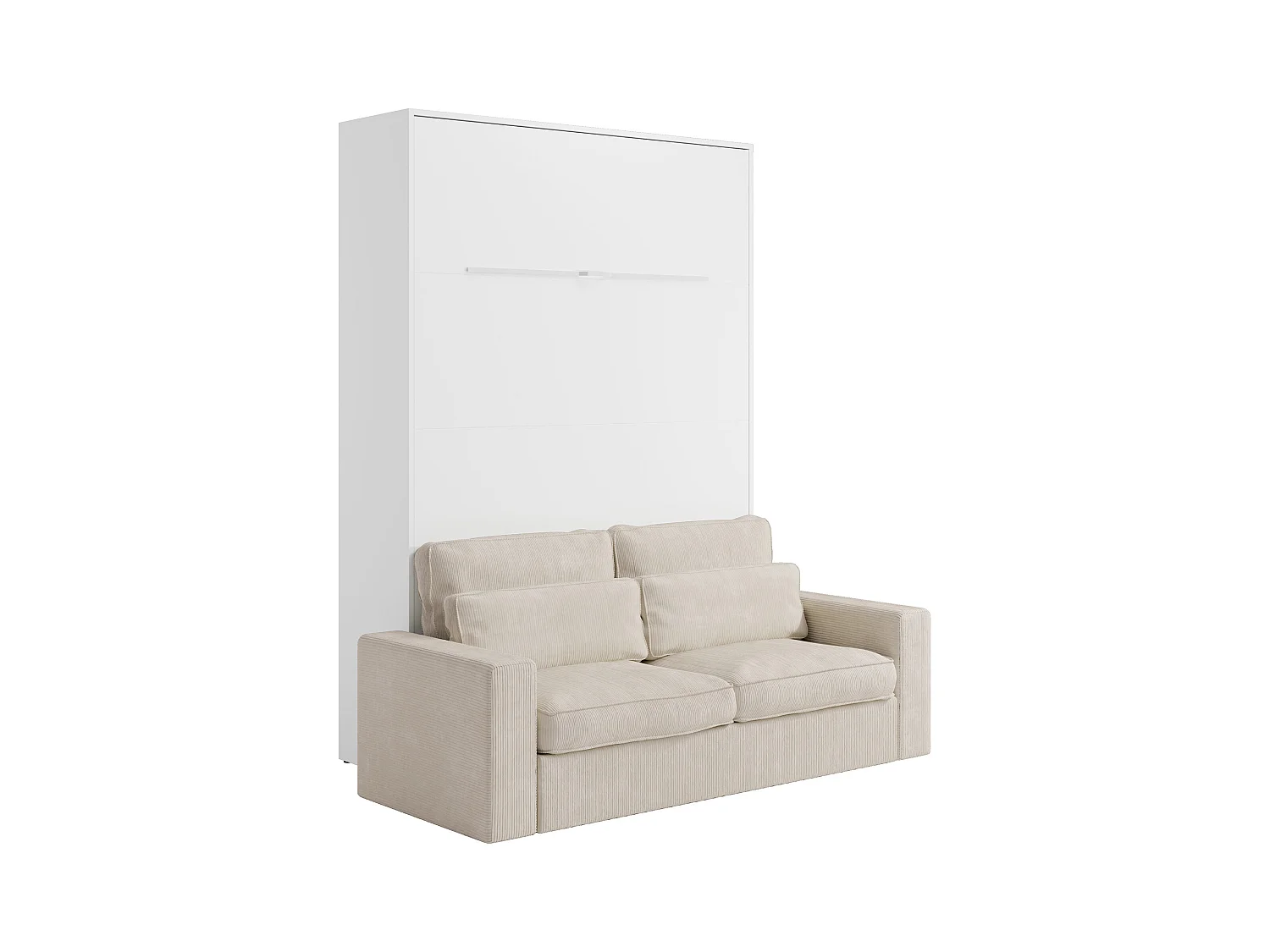 Schrankbett + Sofa + Matratze - 140 x 200 cm - Manuelle vertikale Öffnung - Mit LED-Beleuchtung - Weiß - RAPILI