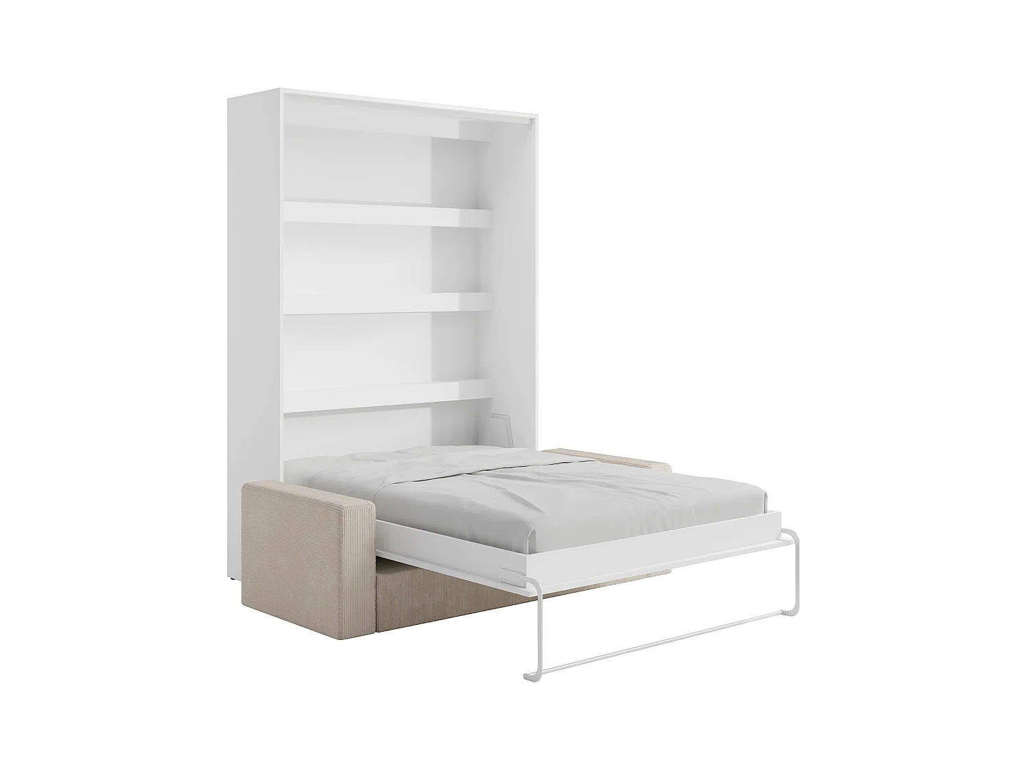 Schrankbett + Sofa + Matratze - 140 x 200 cm - Manuelle vertikale Öffnung - Mit LED-Beleuchtung - Weiß - RAPILI