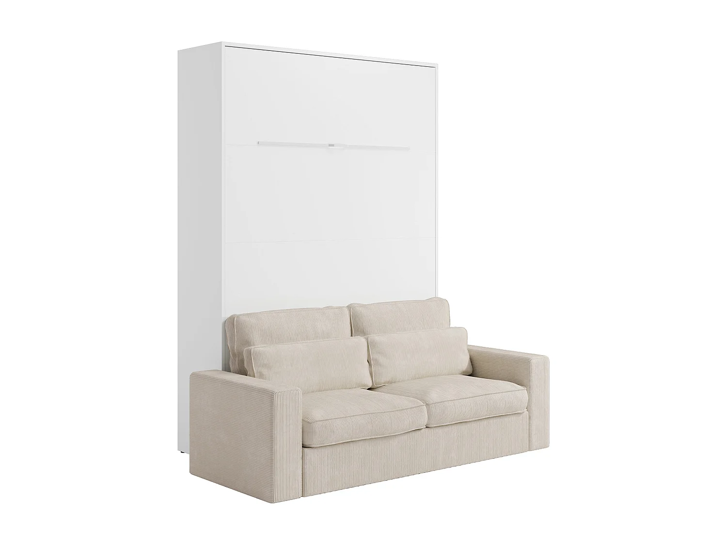 Veggmontert seng 140 x 200 cm - Vertikal manuell åpning - Med LEDs - Hvit + Madrass + Sofa - RAPILI