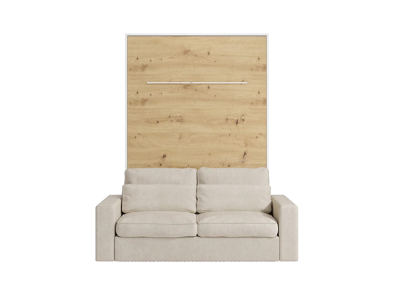 Schrankbett + Sofa + Matratze - 140 x 200 cm - Manuelle vertikale Öffnung - Mit LED-Beleuchtung - Weiß & Holzfarben - RAPILI