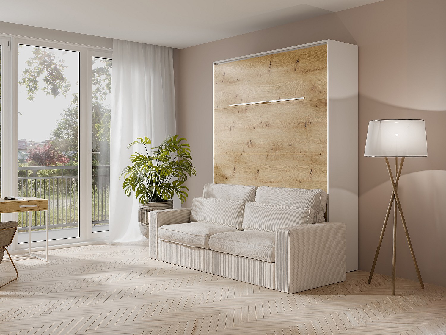 Schrankbett + Sofa + Matratze - 140 x 200 cm - Manuelle vertikale Öffnung - günstig online kaufen