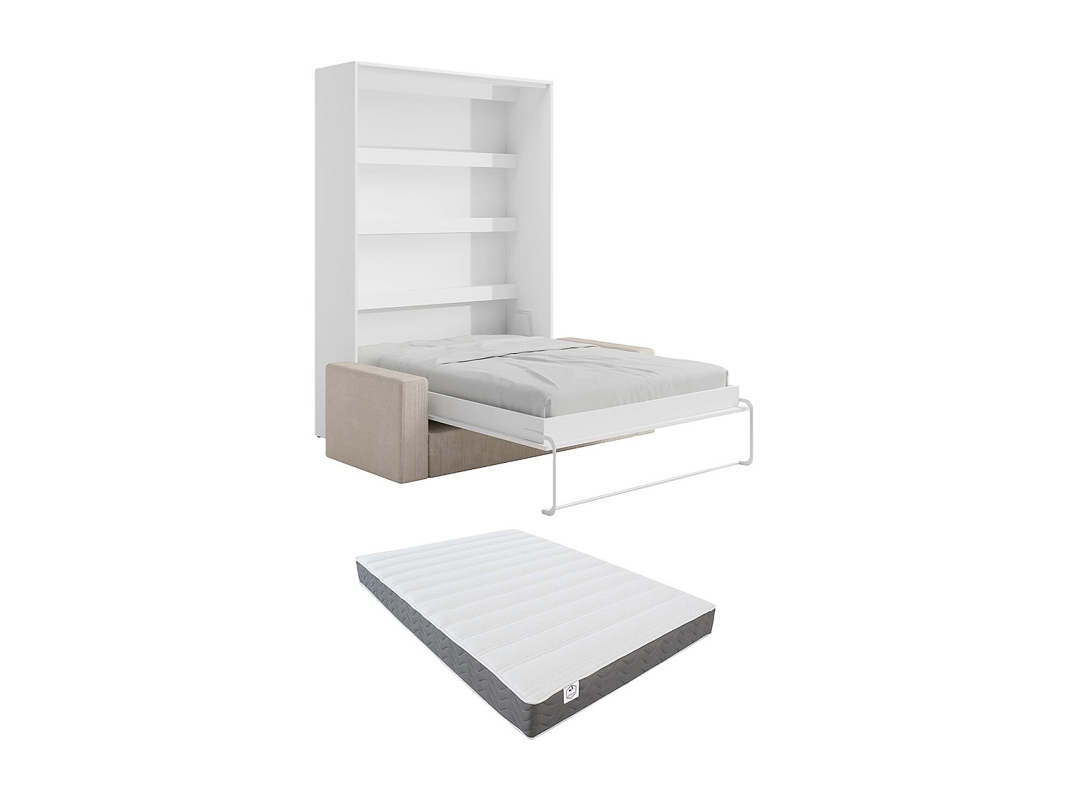 Schrankbett + Sofa + Matratze - 140 x 200 cm - Manuelle vertikale Öffnung - günstig online kaufen