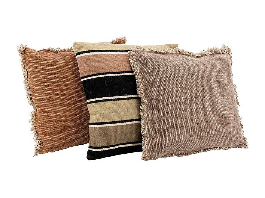 Coussin en laine et coton à rayures