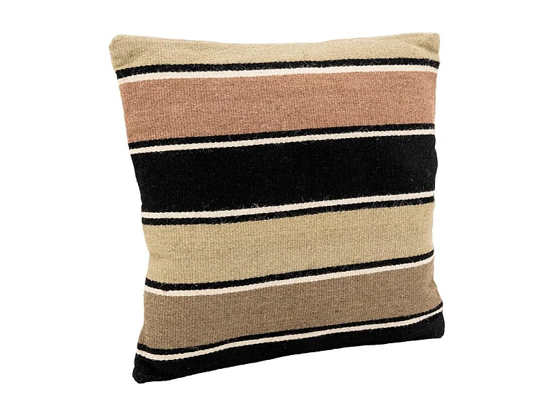 Coussin en laine et coton à rayures