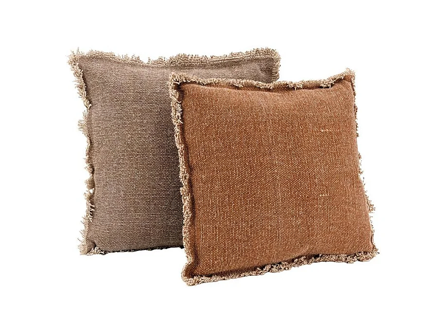 Coussin en coton recyclé à franges Lot de 2