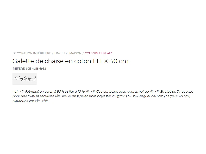 Galette de chaise en coton FLEX 40 cm