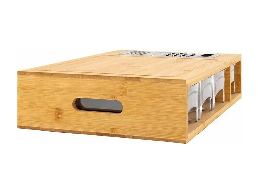 Planche à découper en bambou 4 récipients et rappe intégrée