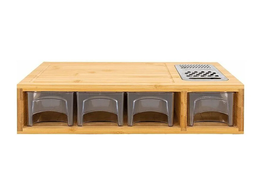 Planche à découper en bambou 4 récipients et rappe intégrée