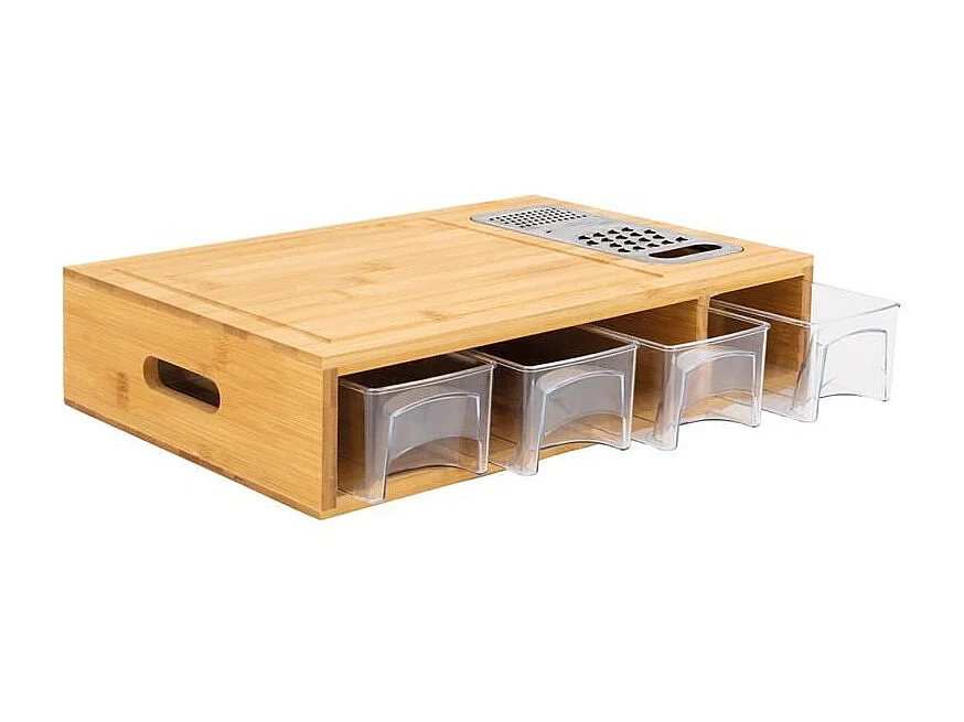 Planche à découper en bambou 4 récipients et rappe intégrée