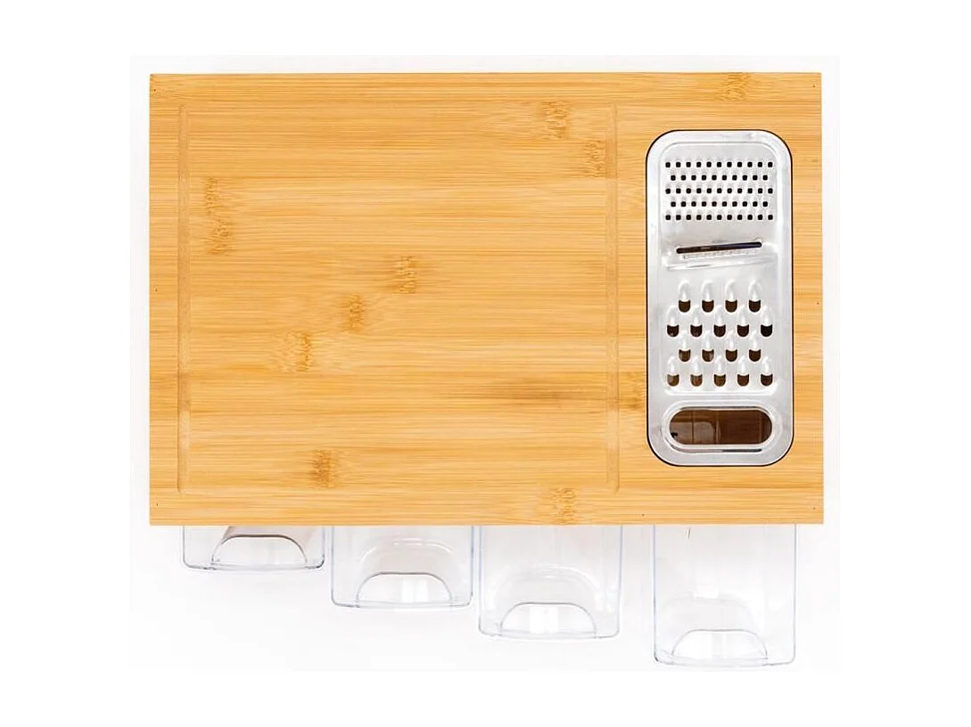 Planche à découper en bambou 4 récipients et rappe intégrée