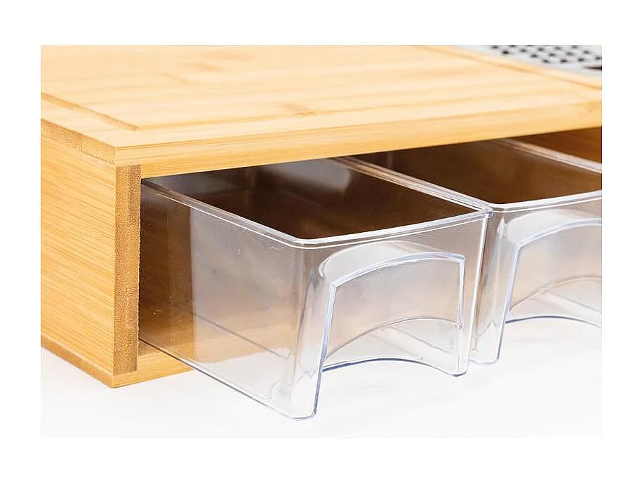 Planche à découper en bambou 4 récipients et rappe intégrée