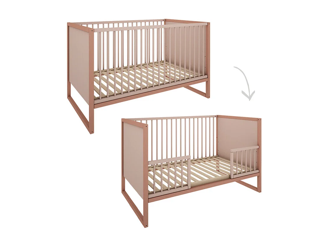 Chambre complète lit évolutif 70x140 commode 3 portes et armoire 2 portes Tweens Rose et Beige