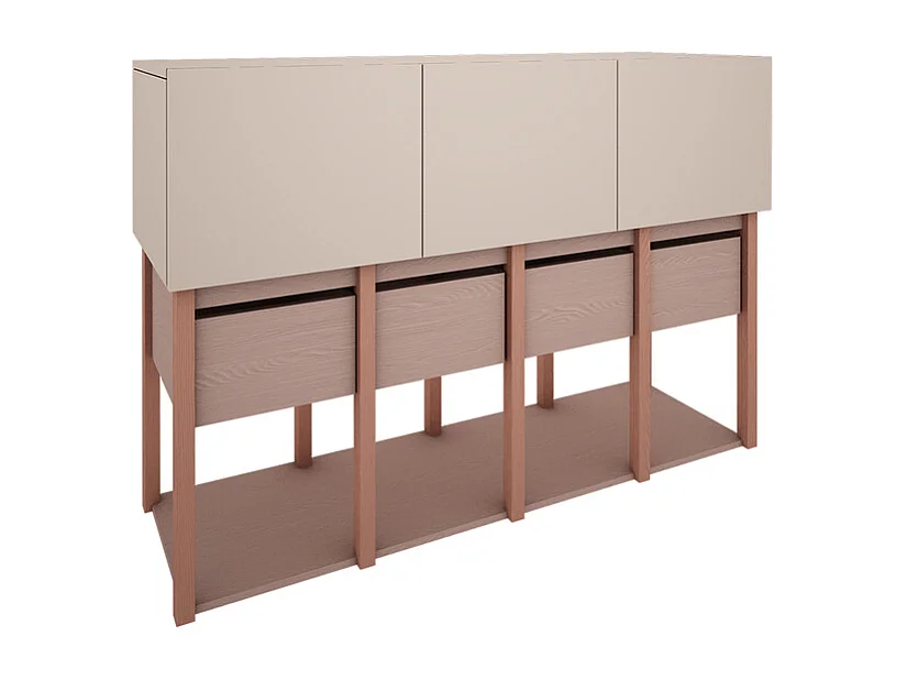 Chambre complète lit évolutif 70x140 commode 3 portes et armoire 2 portes Tweens Rose et Beige