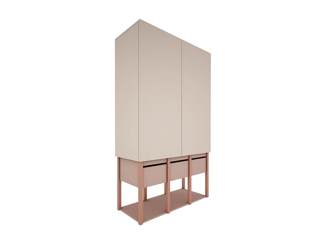 Chambre complète lit évolutif 70x140 commode 3 portes et armoire 2 portes Tweens Rose et Beige