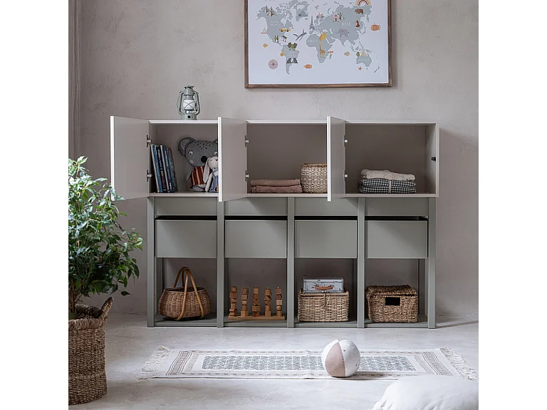 Chambre complète lit évolutif 70x140 commode 3 portes et armoire 2 portes Tweens Vert Eucalyptus et Beige