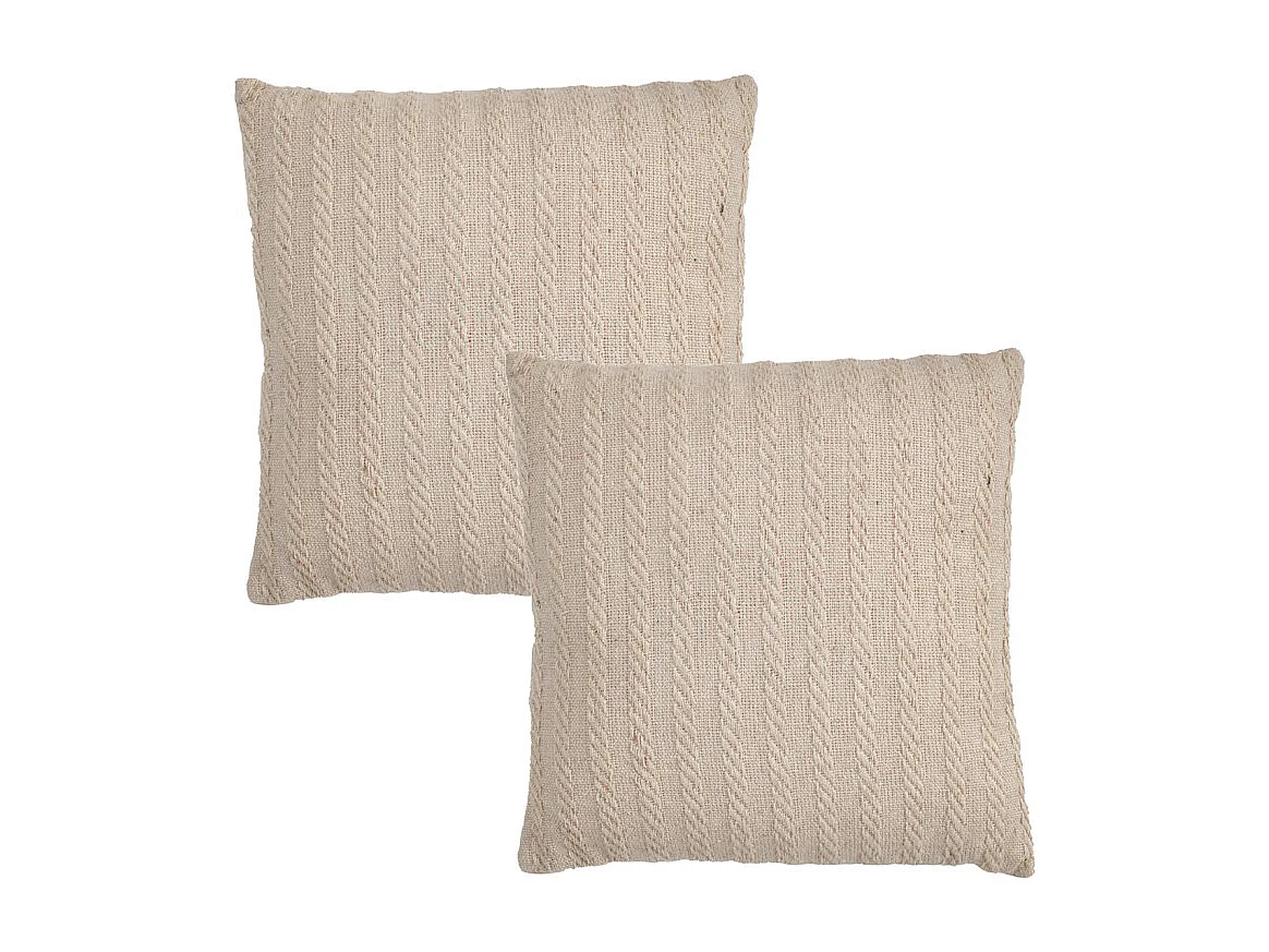 Lot 2 coussins carrés 40 x 40 cm en coton brodé lignes beige – TWINKLE