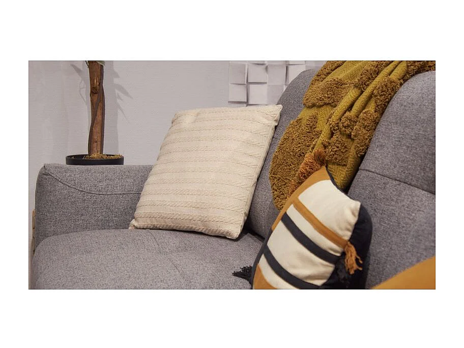 Lot 2 coussins carrés 40 x 40 cm en coton brodé lignes beige – TWINKLE