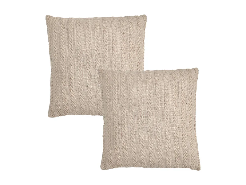 Lot 2 coussins carrés 40 x 40 cm en coton brodé lignes beige – TWINKLE