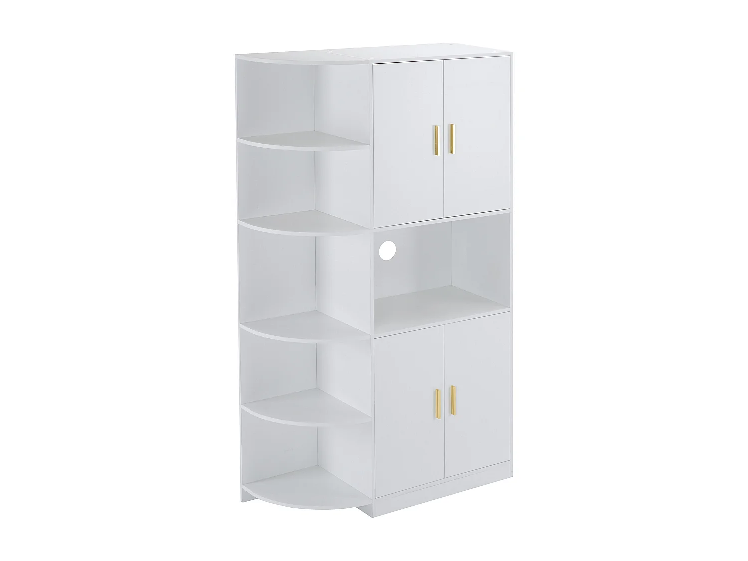 Aparador de cozinha com prateleiras de canto flexíveis - 4 portas e 6 compartimentos abertos - Branco