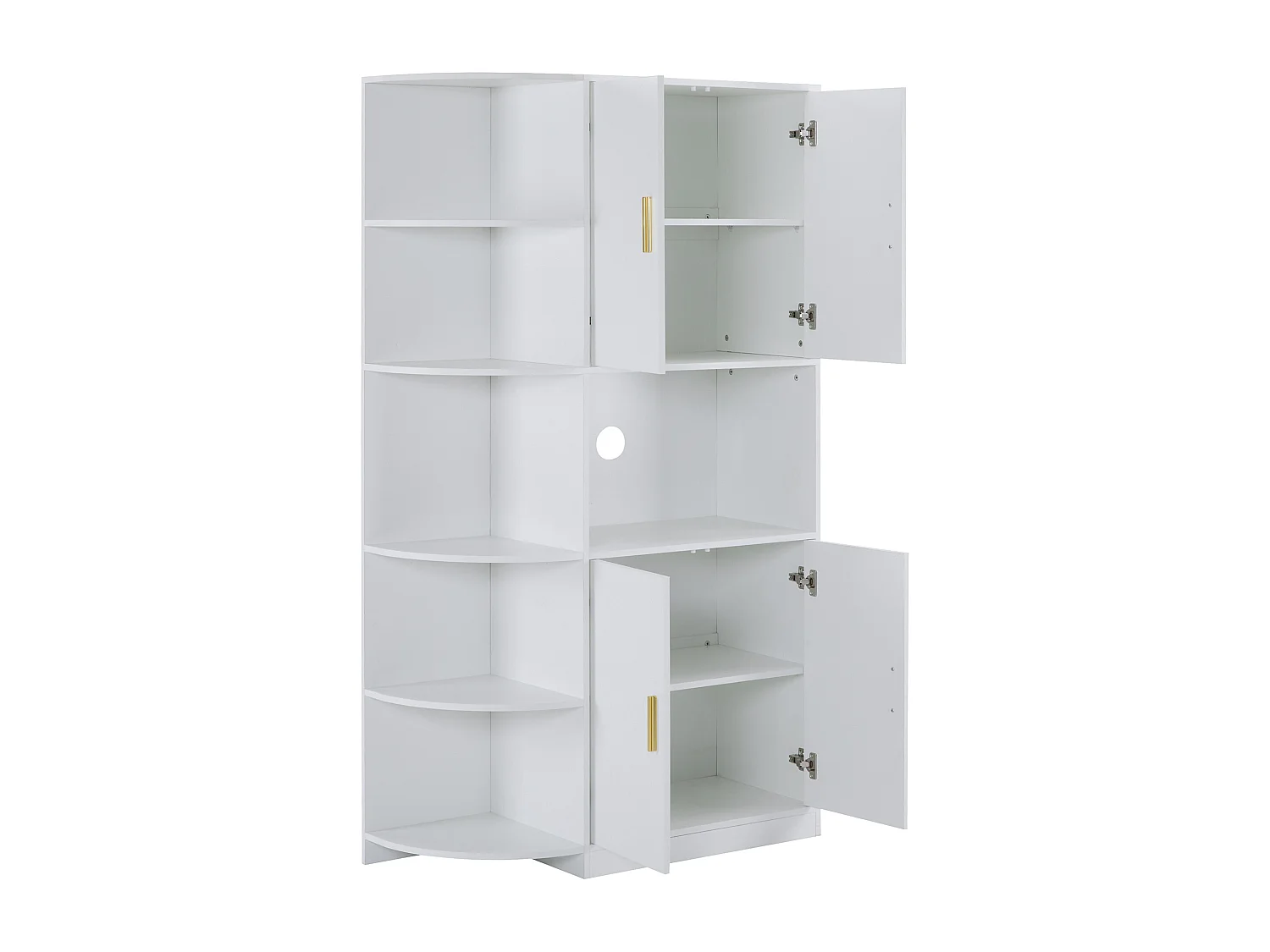 Aparador de cozinha com prateleiras de canto flexíveis - 4 portas e 6 compartimentos abertos - Branco