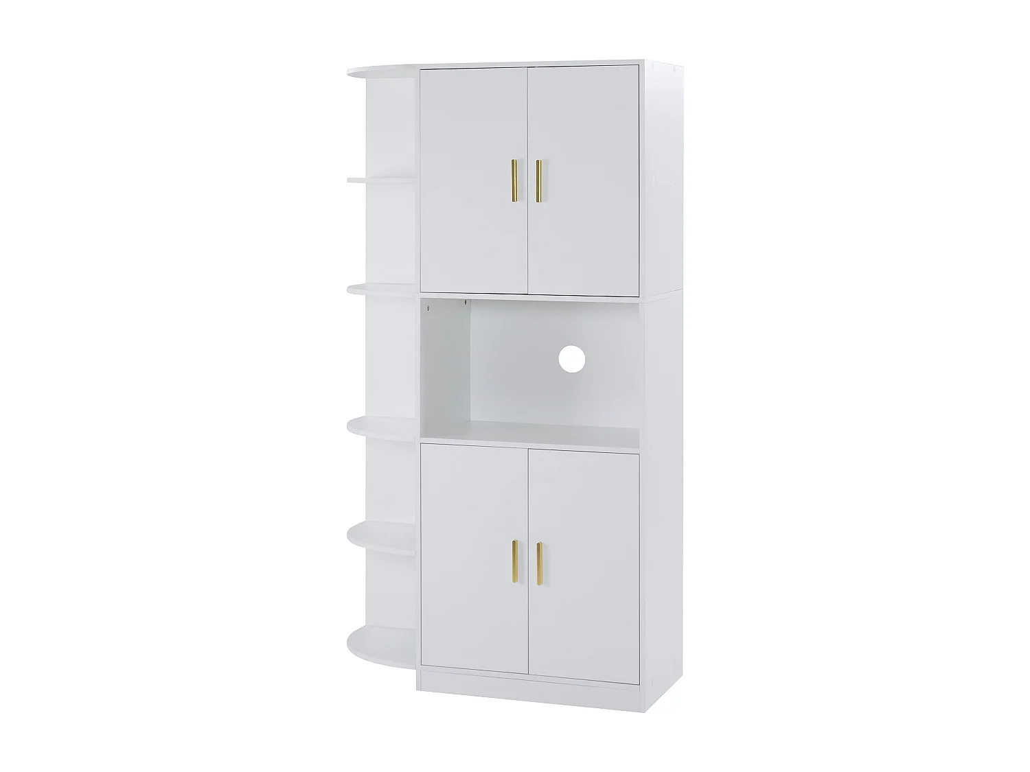 Aparador de cozinha com prateleiras de canto flexíveis - 4 portas e 6 compartimentos abertos - Branco