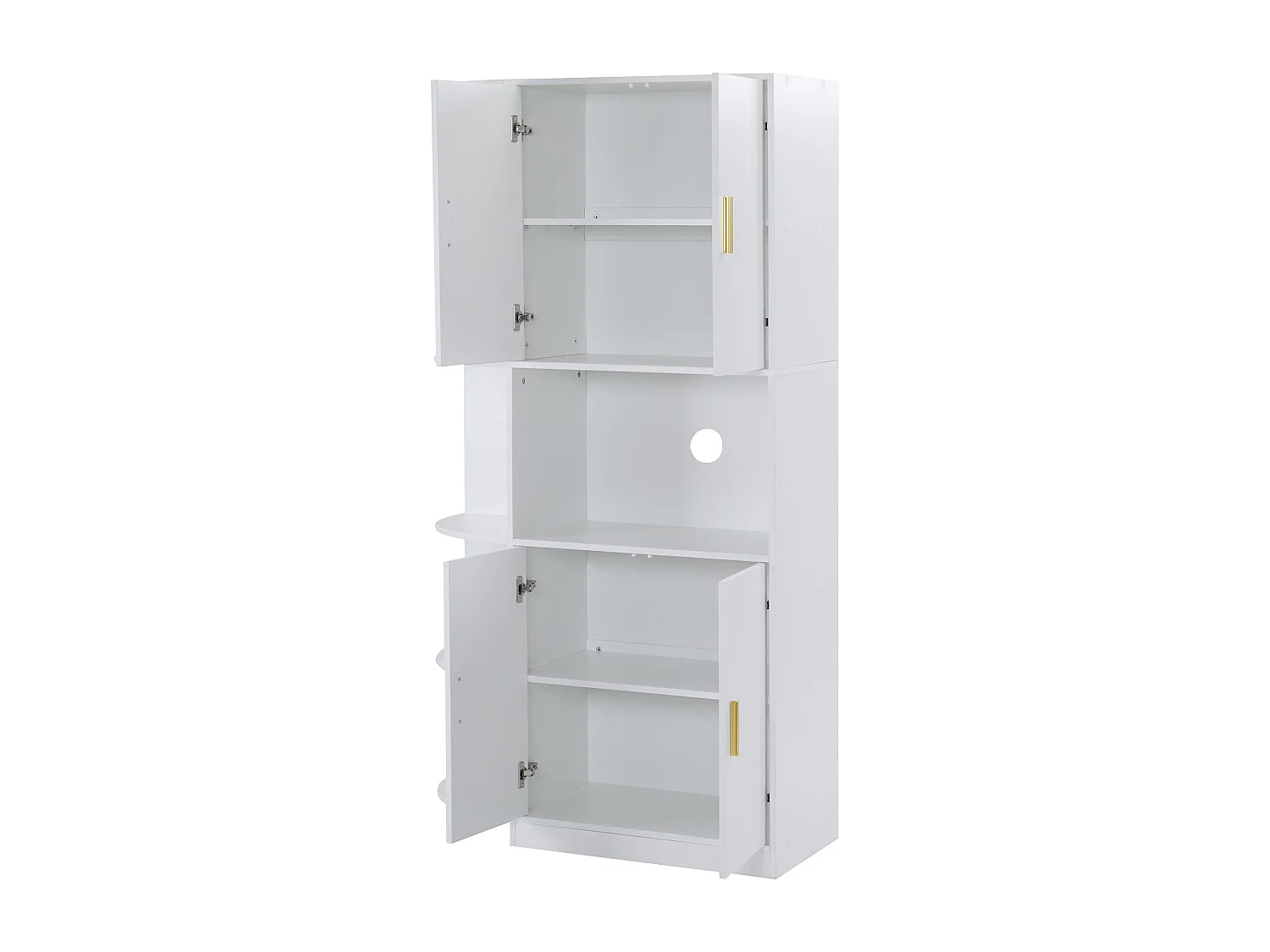 Aparador de cozinha com prateleiras de canto flexíveis - 4 portas e 6 compartimentos abertos - Branco