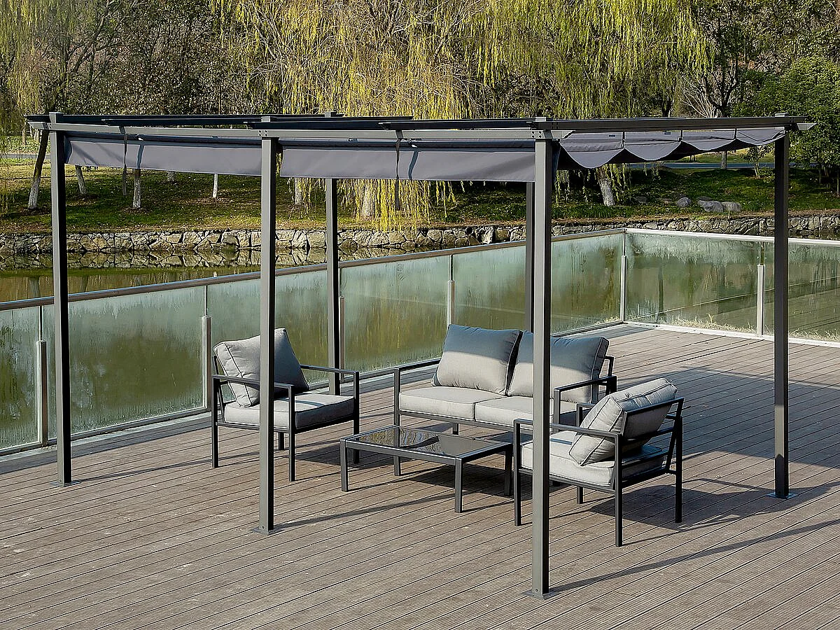 Pérgola metálica con techo retráctil - 3 x 6 m - Antracita