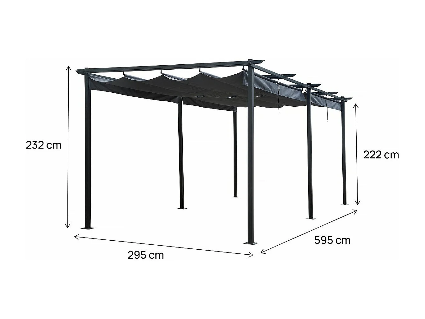 Pérgola metálica con techo retráctil - 3 x 6 m - Antracita