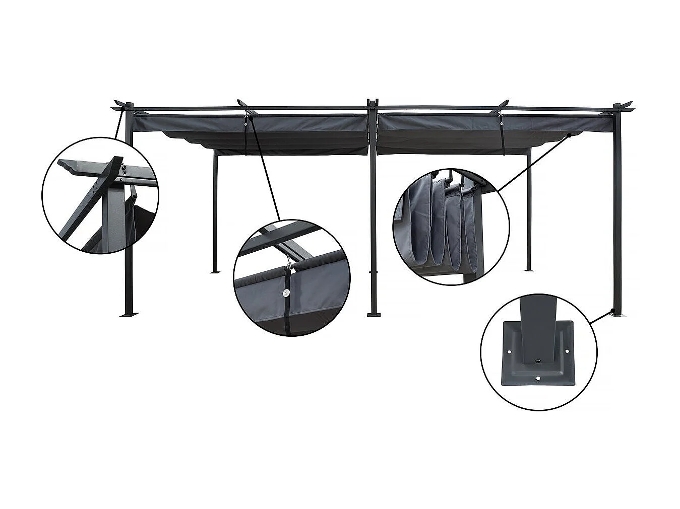 Pergola en métal avec toit rétractable - 3 x 6 m - Anthracite