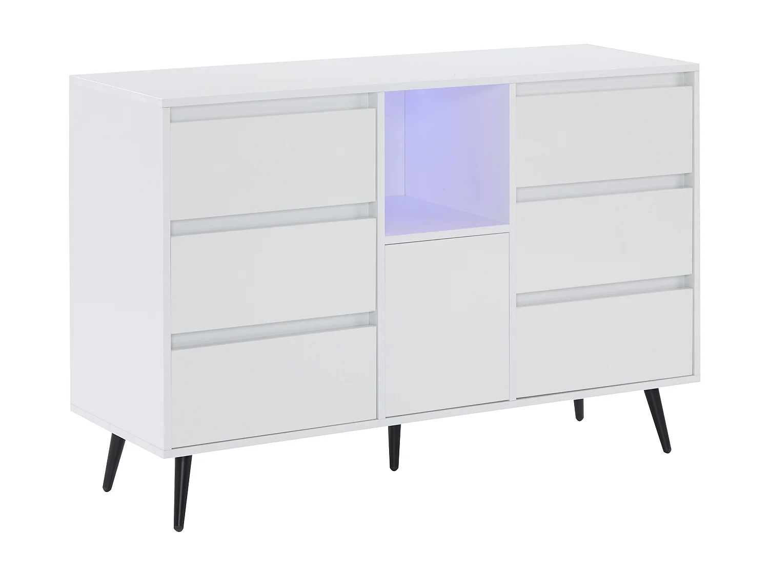 Buffet moderne avec LED - 6 tiroirs et rangements ouverts - 120 x 40 x 80 cm - Blanc