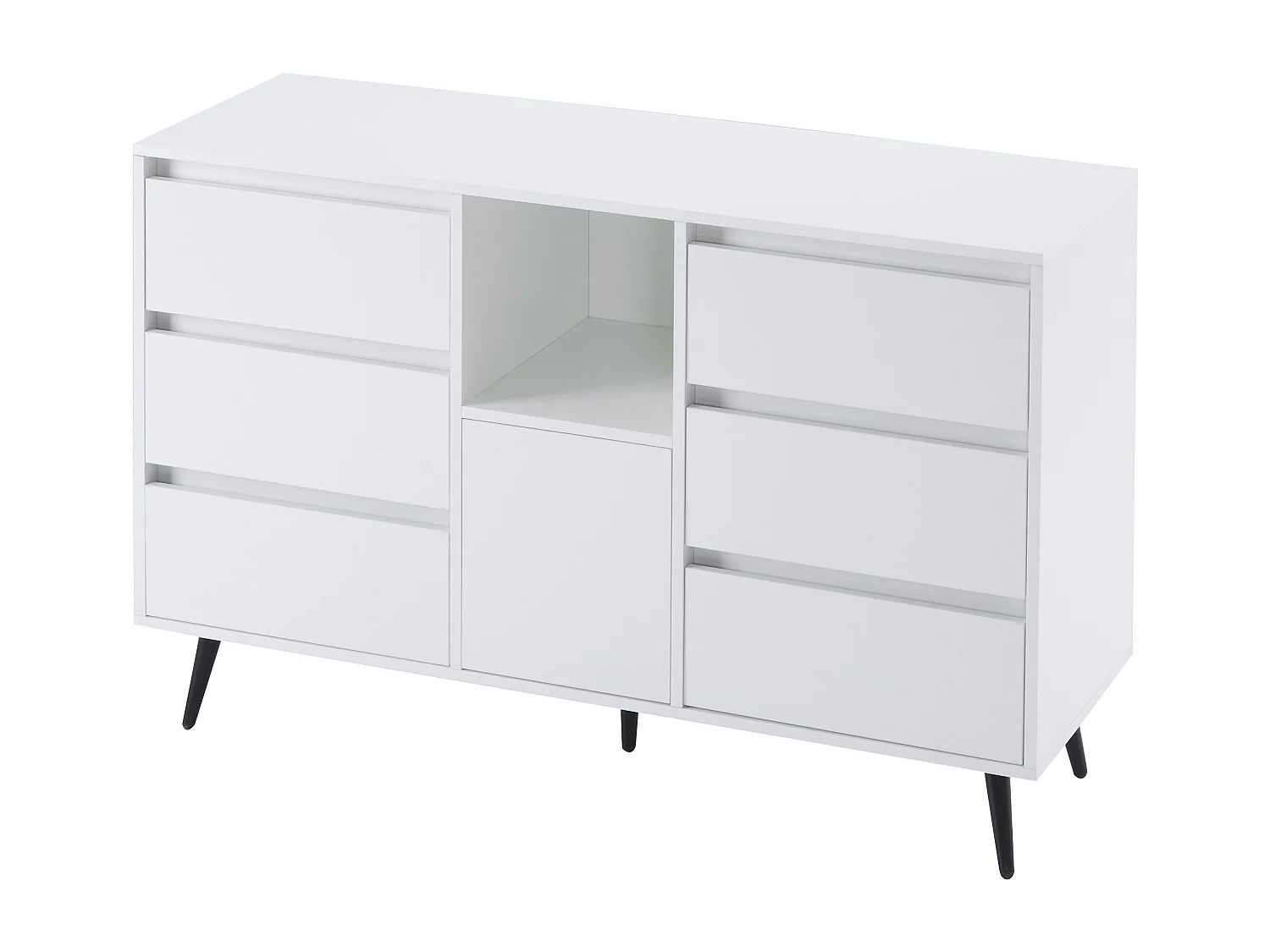 Buffet moderne avec LED - 6 tiroirs et rangements ouverts - 120 x 40 x 80 cm - Blanc