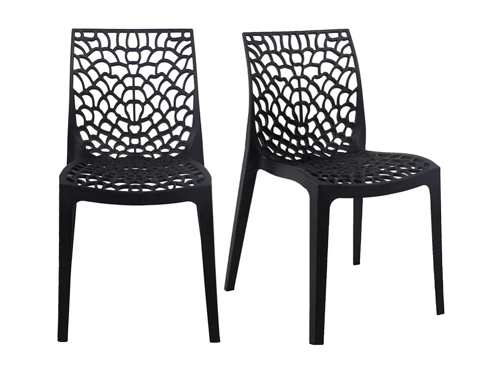 Lot de 2 chaises de repas noires ajourées et empilables - GRUYER 2