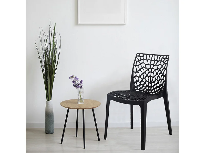 Lot de 2 chaises de repas noires ajourées et empilables - GRUYER 2