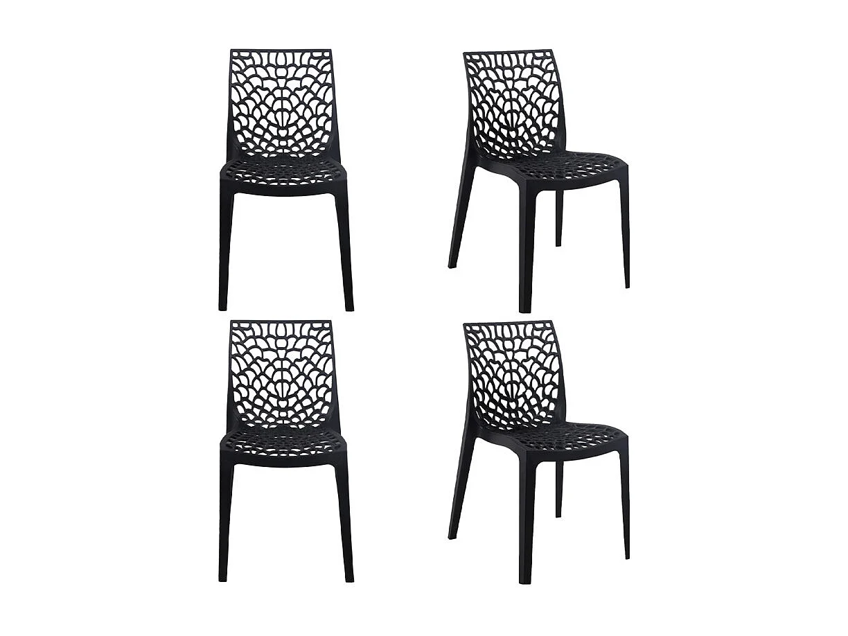 Lot de 4 chaises de repas noires ajourées et empilables - GRUYER 2