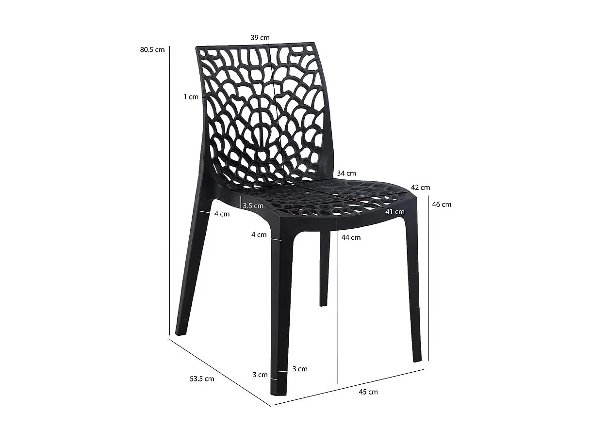 Lot de 4 chaises de repas noires ajourées et empilables - GRUYER 2