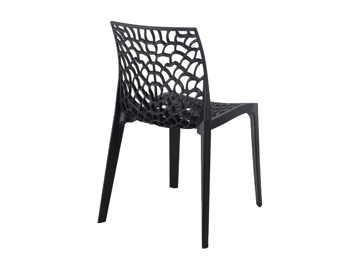 Lot de 4 chaises de repas noires ajourées et empilables - GRUYER 2