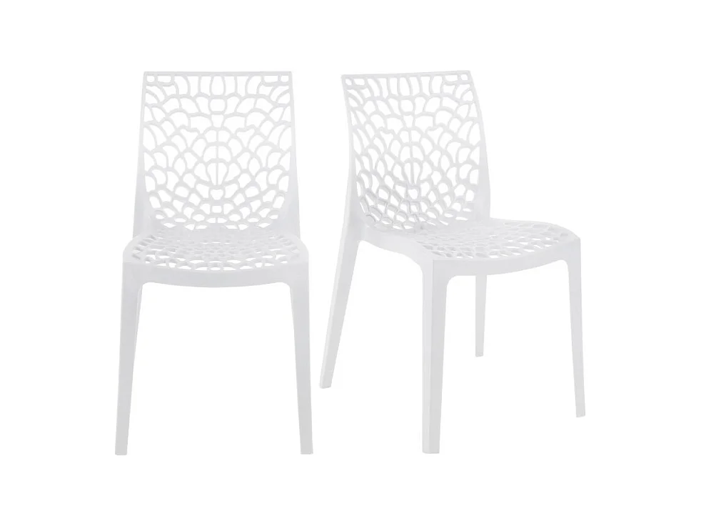 Lot de 2 chaises de repas blanches ajourées et empilables - GRUYER 2