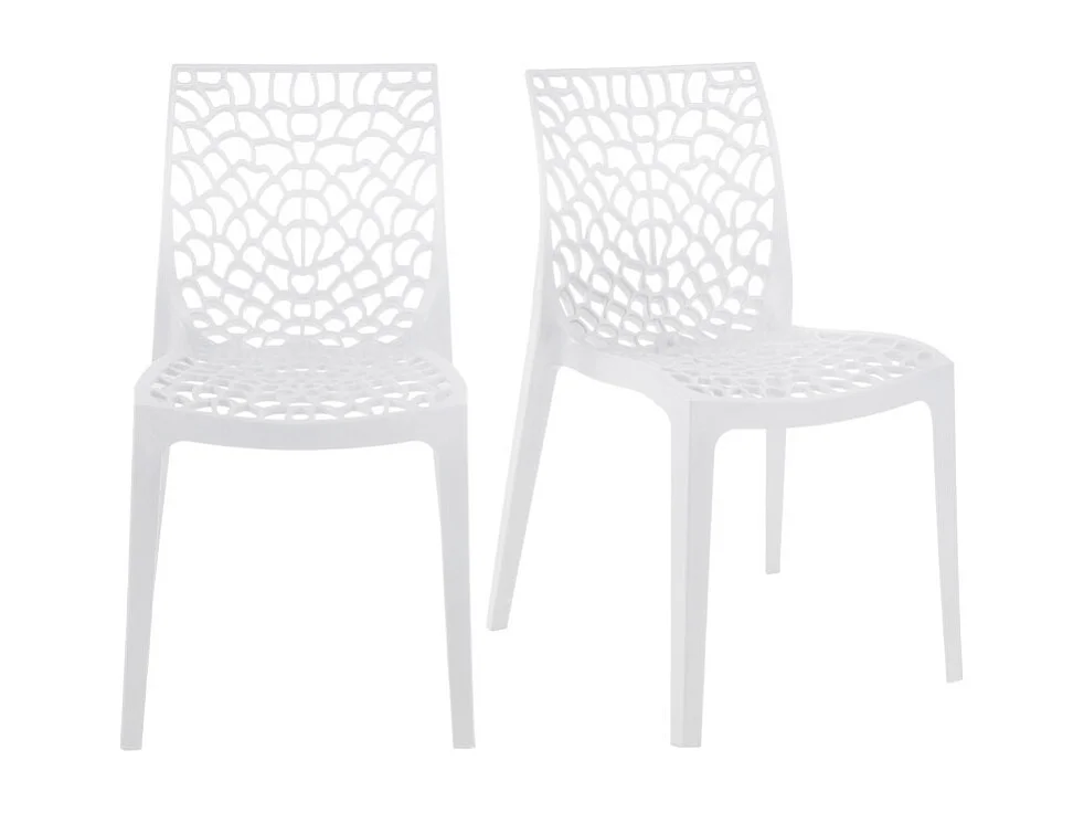 Lot de 2 chaises de repas blanches ajourées et empilables - GRUYER 2