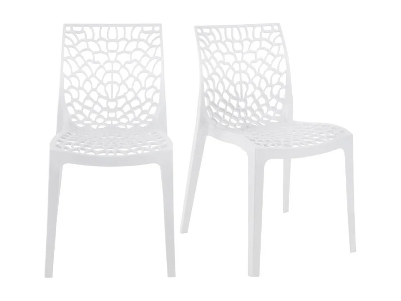 Lot de 2 chaises de repas blanches ajourées et empilables - GRUYER 2