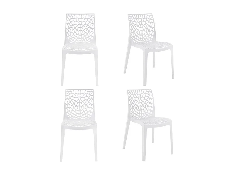 Lot de 4 chaises de repas blanches ajourées et empilables - GRUYER 2