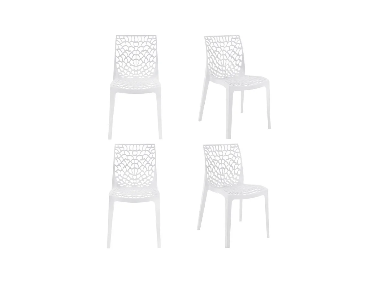 Lot de 4 chaises de repas blanches ajourées et empilables - GRUYER 2