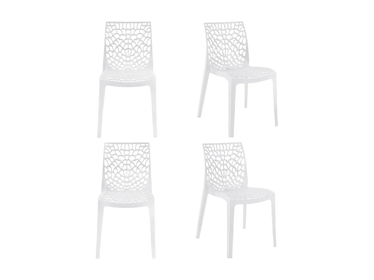 Lot de 4 chaises de repas blanches ajourées et empilables - GRUYER 2