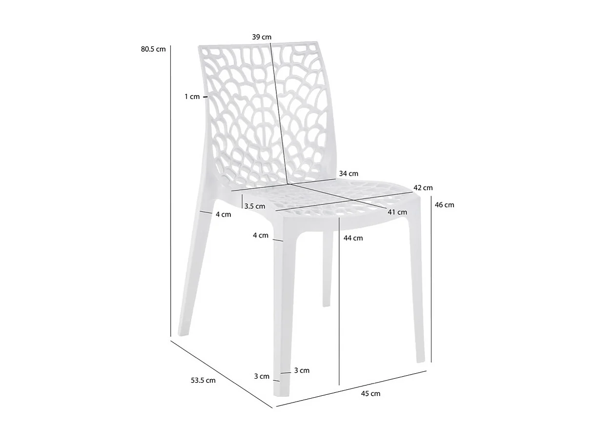 Lot de 4 chaises de repas blanches ajourées et empilables - GRUYER 2