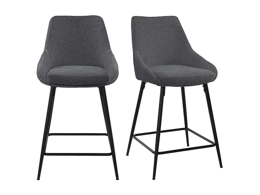 Lot 2 chaises de bar tissu anthracite et pieds en métal noir - JAZZY 2