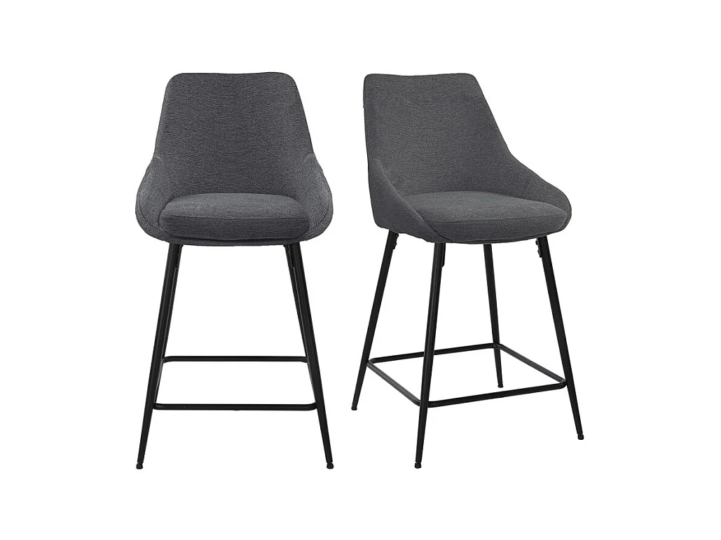 Lot 2 chaises de bar tissu anthracite et pieds en métal noir - JAZZY 2