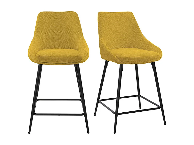 Lot 2 chaises de bar tissu jaune et pieds en métal noir - JAZZY 2