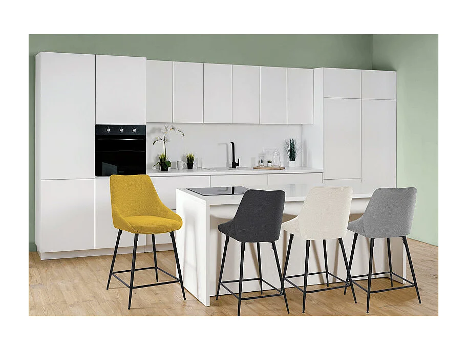 Lot 2 chaises de bar tissu jaune et pieds en métal noir - JAZZY 2