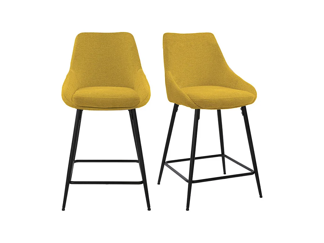 Lot 2 chaises de bar tissu jaune et pieds en métal noir - JAZZY 2