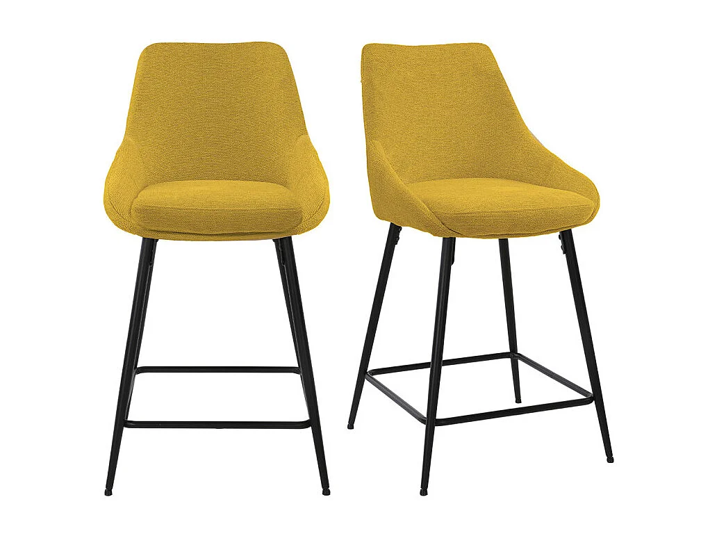Lot 2 chaises de bar tissu jaune et pieds en métal noir - JAZZY 2