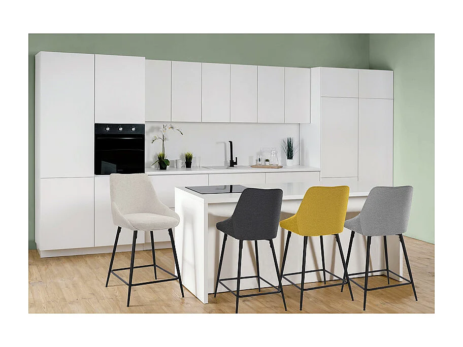 Lot 2 chaises de bar tissu écru et pieds en métal noir - JAZZY 2